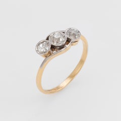 Antique Deco Diamond Trilogy Ring Platinum 18 Karat Gold Vintage Fine Jewelry