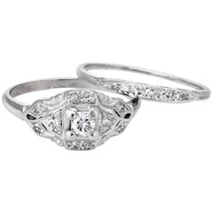 Antique Deco Diamond Wedding Ring Set Platinum Traub Orange Blossom Vintage