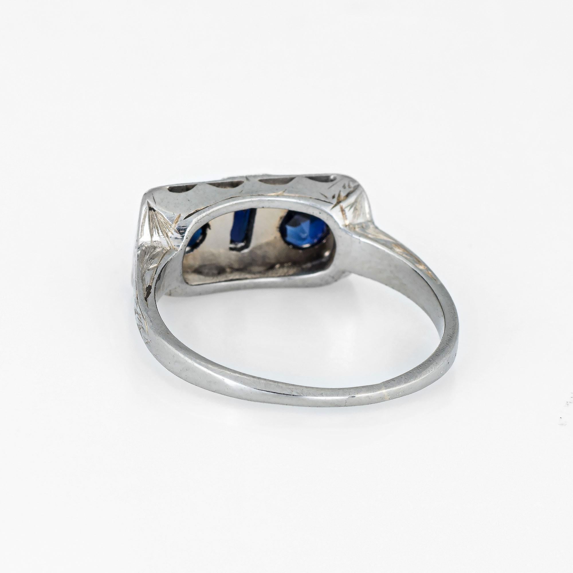 Round Cut Antique Deco Double Sapphire Ring Vintage 18 Karat White Gold Square Jewelry