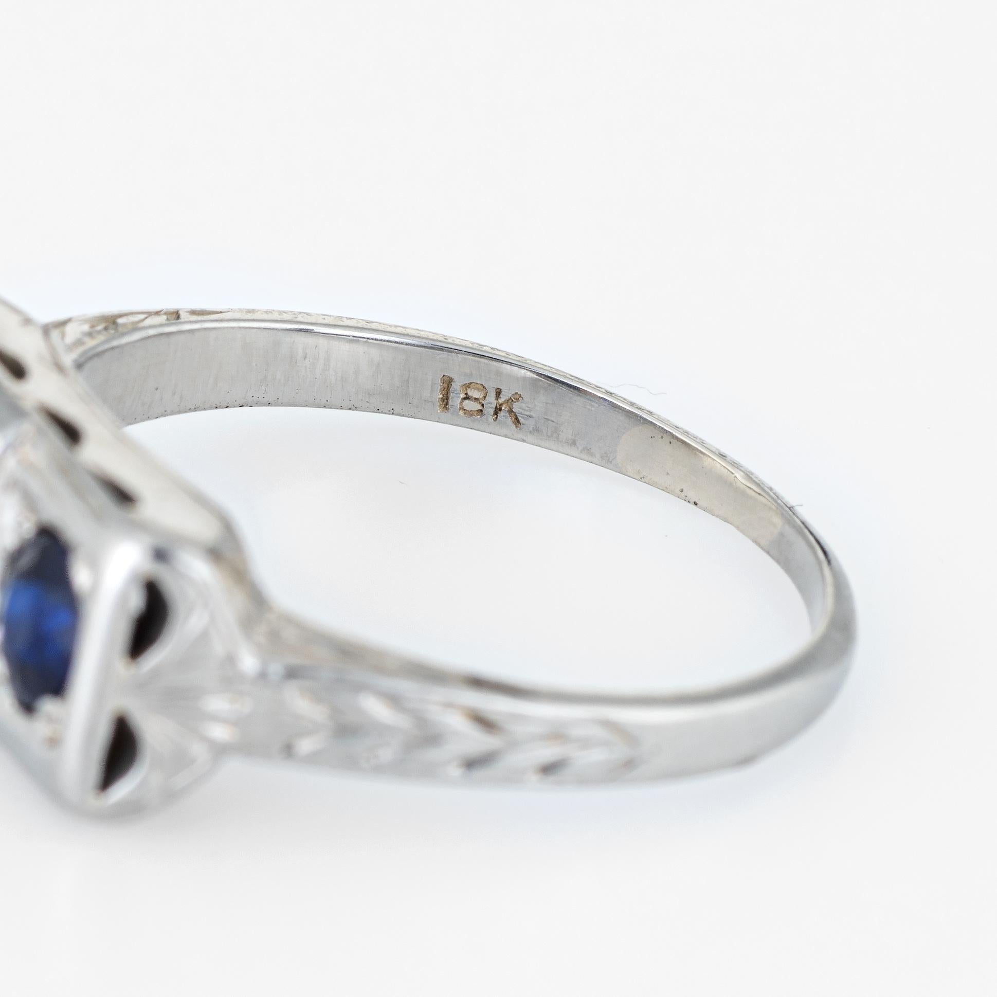 Women's Antique Deco Double Sapphire Ring Vintage 18 Karat White Gold Square Jewelry