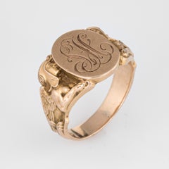 Antique Deco Egyptian Revival Signet Ring Sphinx Man Lion 14k Gold 10.5 Men's