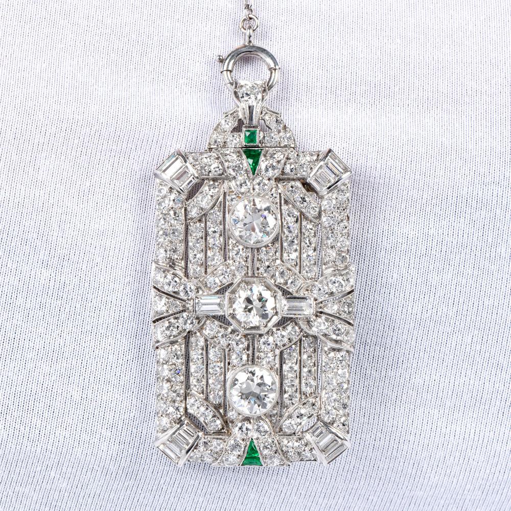 Old European Cut Antique Deco European Diamond Platinum Brooch and Pendant Lariat Necklace For Sale