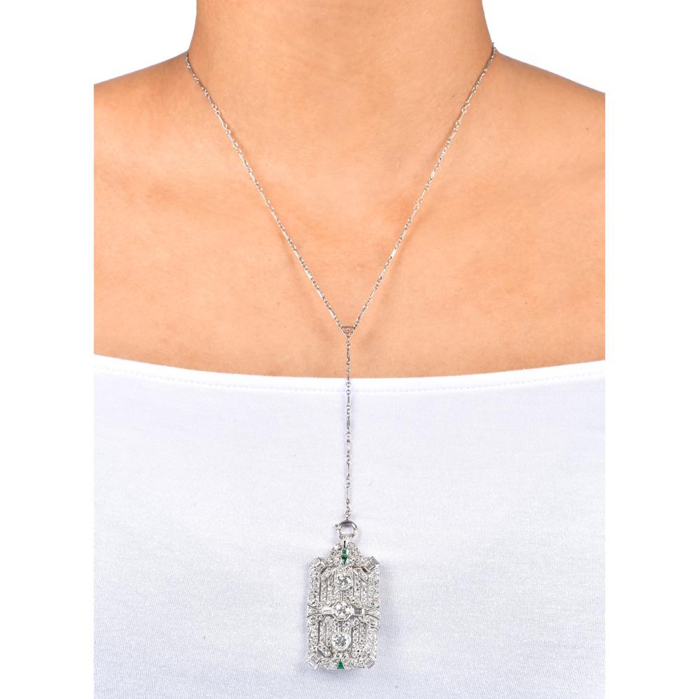 Antike Deco-Halskette mit Platinbrosche und Anhänger, Lariat, europäische Diamanten, Platin im Angebot 1