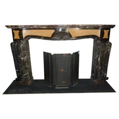 Antique Deco Fireplace, Inlaid Red and Yellow Marble, Rough, Early 1900, Italy