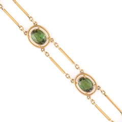 Antique Deco Green Tourmaline Station Bracelet 14k Yellow Gold 7.5" Jewelry