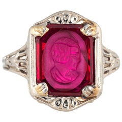 Used Deco Intaglio Ring Bust Vintage 14 Karat Gold Filigree Jewelry Carved