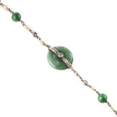 Antique Deco Jade Diamond Bracelet Platinum Round Circle Disc Vintage Jewelry