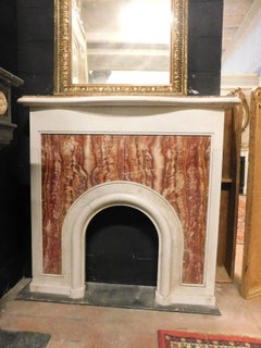 Antique Deco Mantel Fireplace in White Carrara Marble and Busca Onyx, Italy 1930
