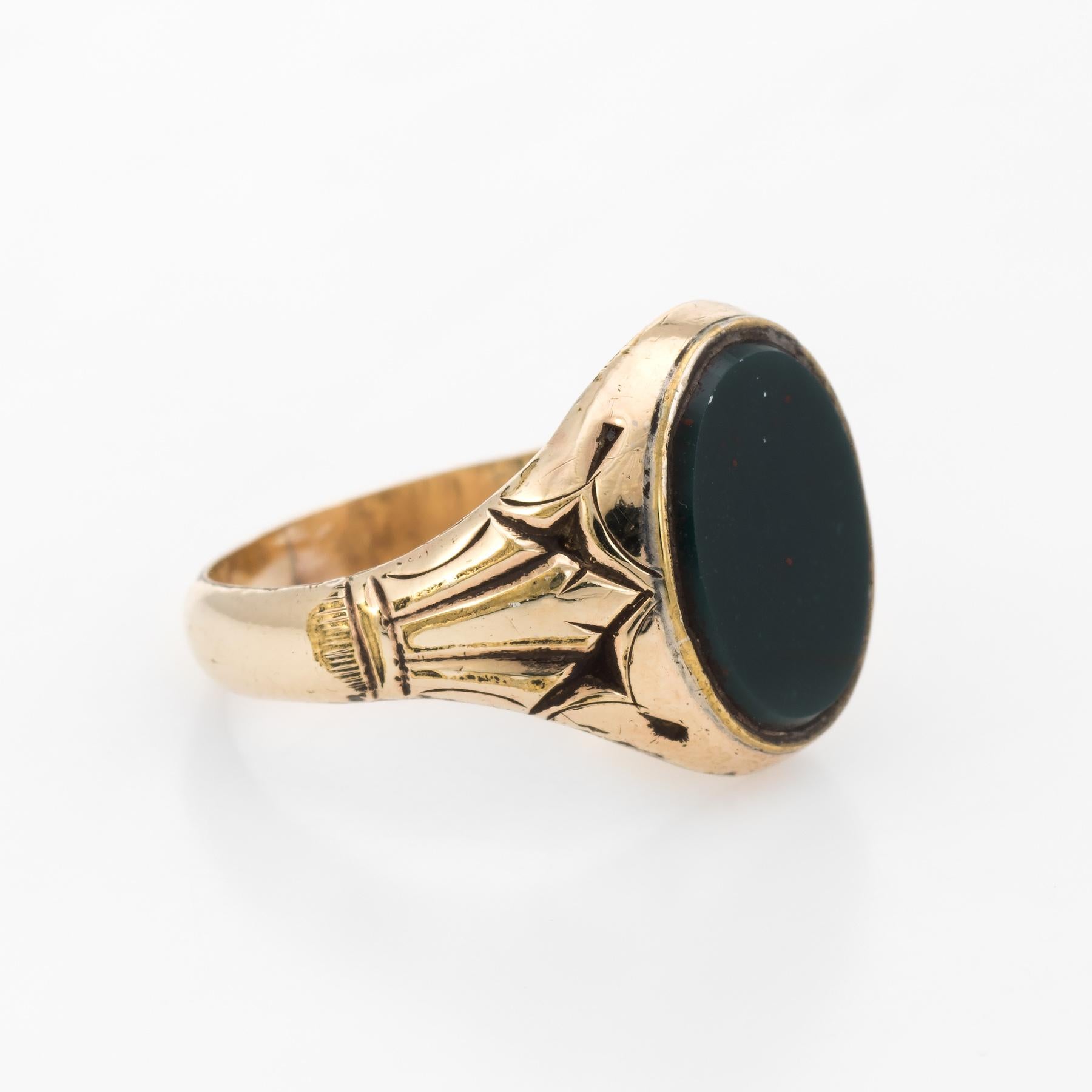 Art déco Bague pour homme en or jaune 9 carats avec pierre sanguine - Signet ovale - Antique Deco