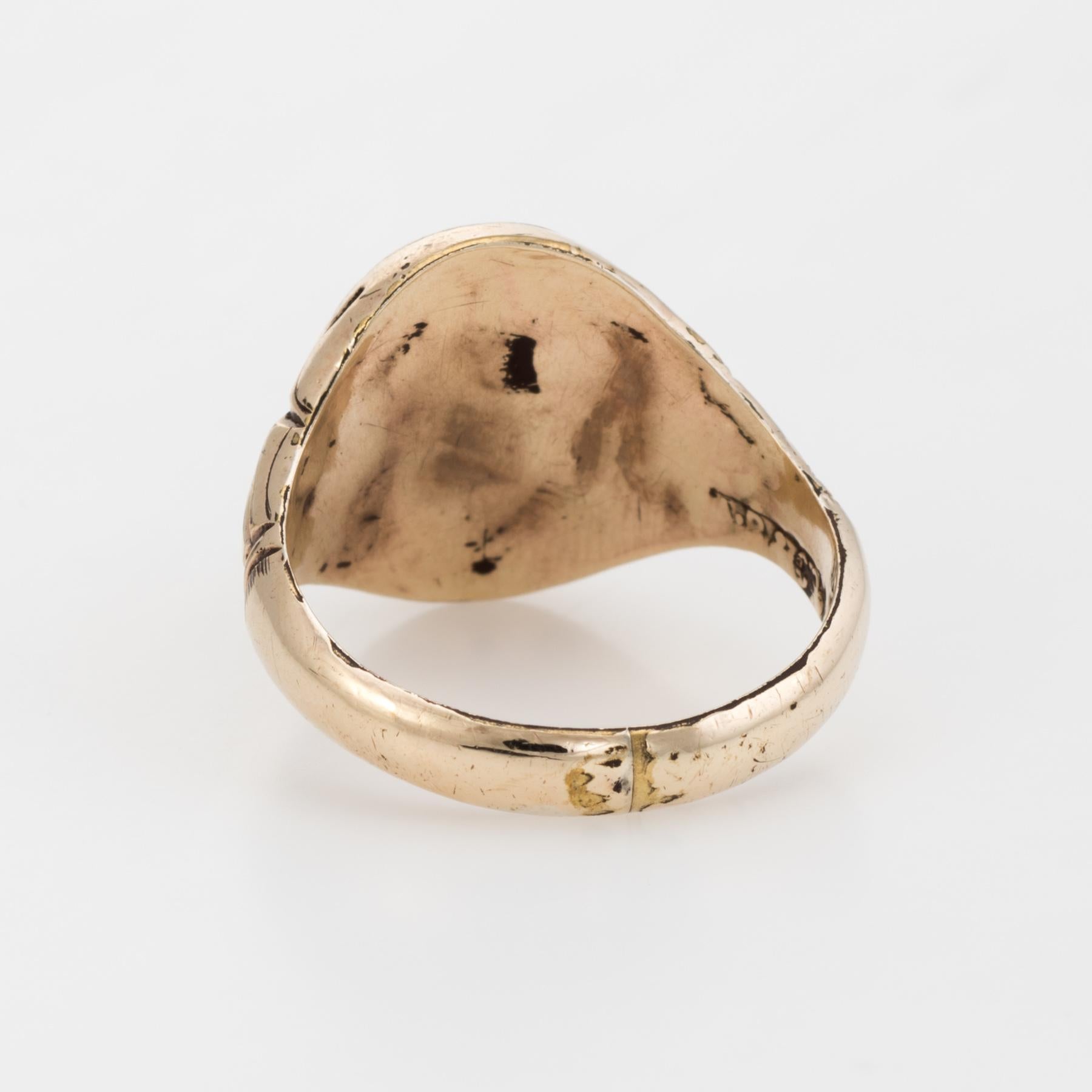 Bague pour homme en or jaune 9 carats avec pierre sanguine - Signet ovale - Antique Deco Unisexe 