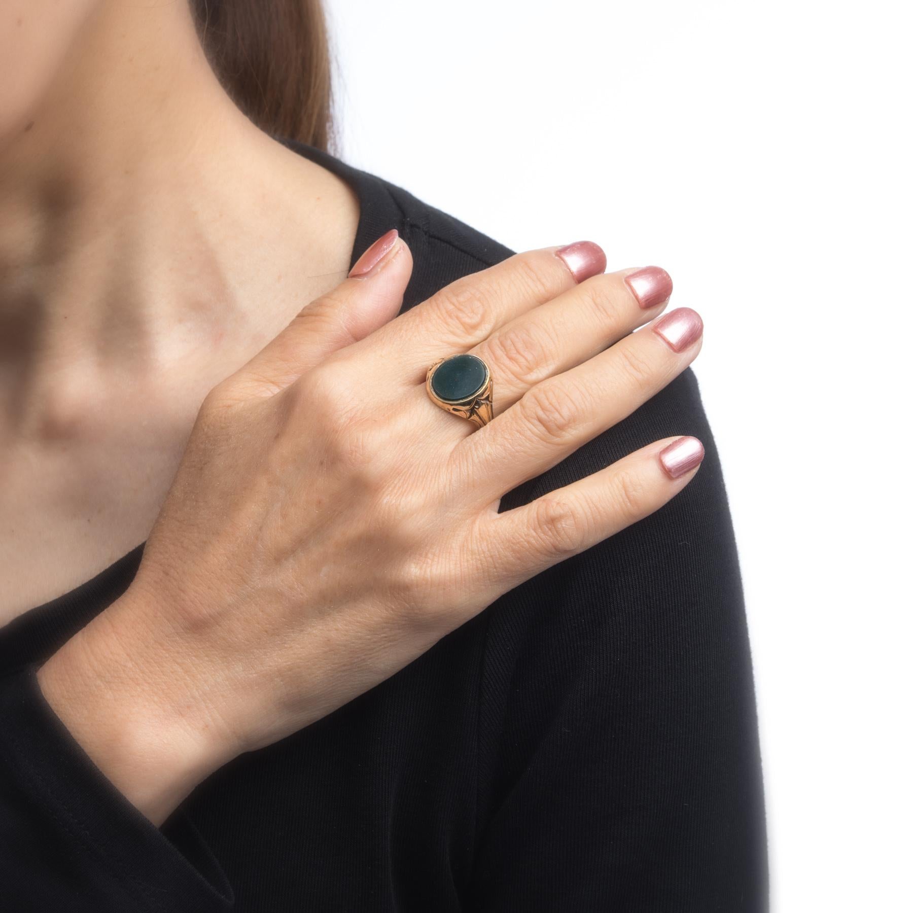 Bague pour homme en or jaune 9 carats avec pierre sanguine - Signet ovale - Antique Deco 1