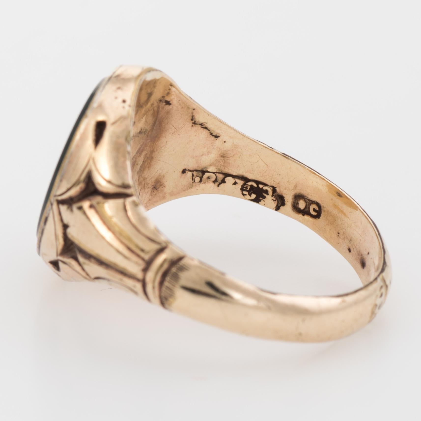 Bague pour homme en or jaune 9 carats avec pierre sanguine - Signet ovale - Antique Deco 2