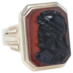 Bague de guerrier vintage en or 14 carats avec camée en sardonyx pour homme - Antique Deco