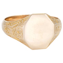 Antique Deco Men’s Signet Ring 10 Karat Yellow Gold JR Wood Hexagonal Vintage