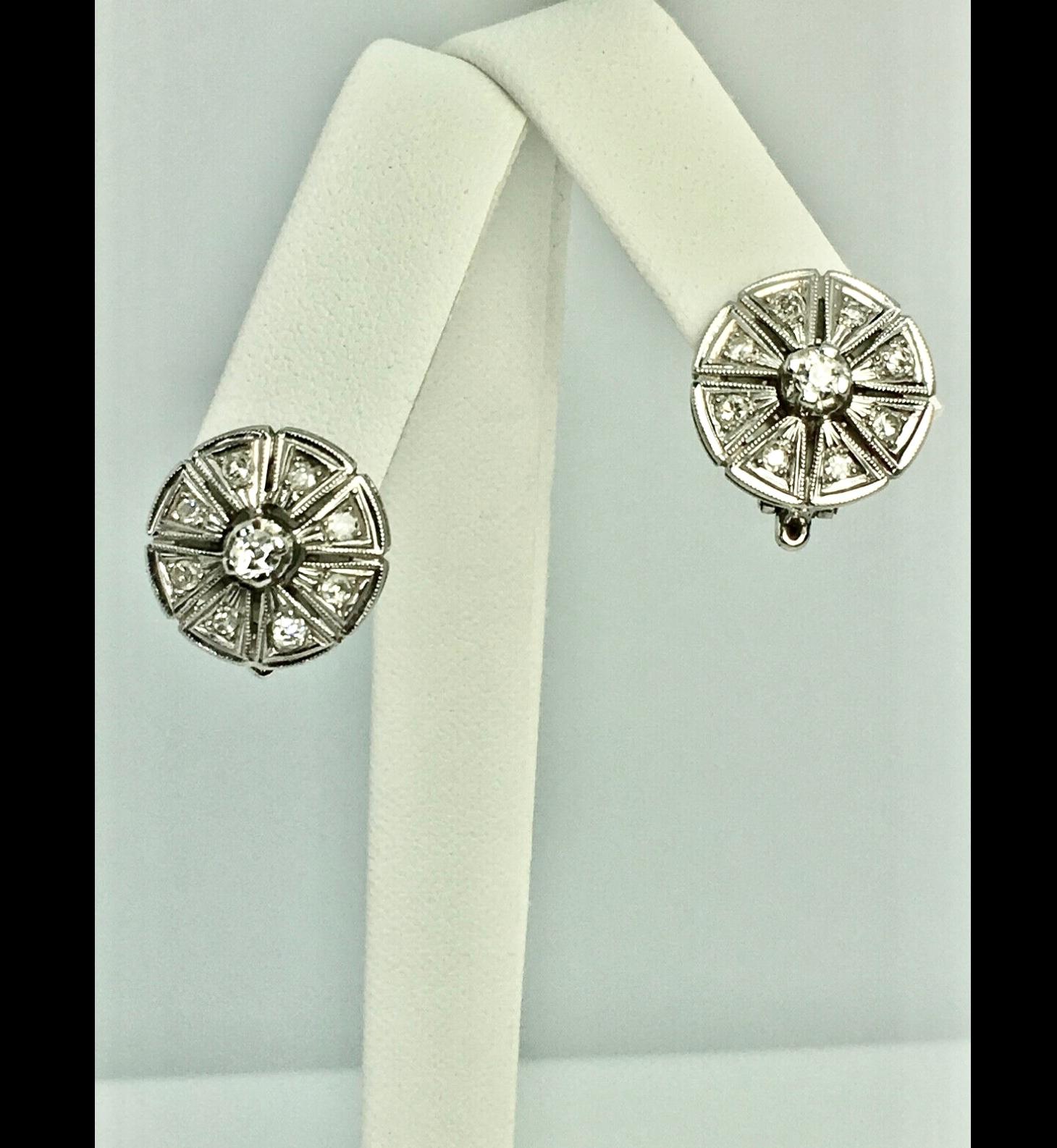 Art Deco Antique Deco Diamond Earrings Clip-on Earrings 18K White Gold
