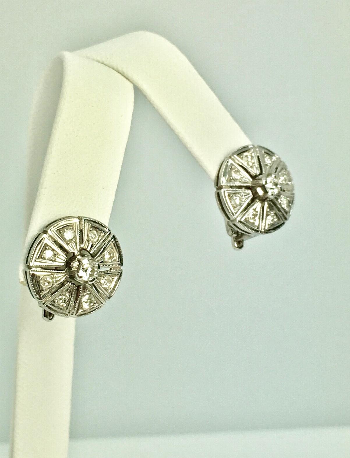 Antique Deco Diamond Earrings Clip-on Earrings 18K White Gold 1