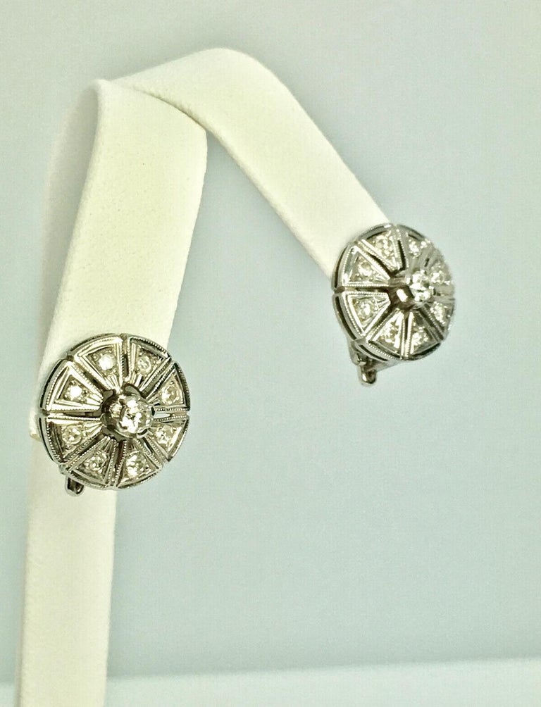 Antique Deco Diamond Earrings Clipon Earrings 18K White Gold at 1stDibs