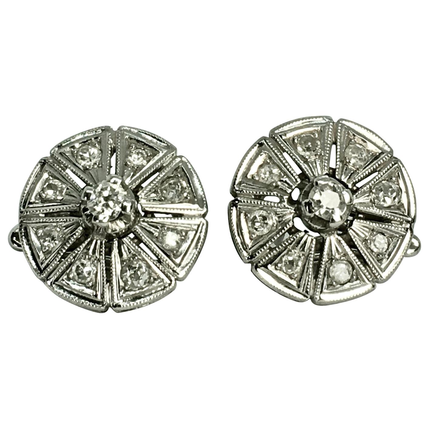 Antique Deco Diamond Earrings Clipon Earrings 18K White Gold at 1stDibs