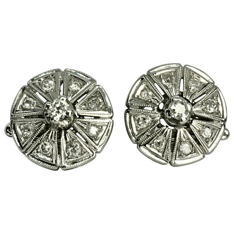 Antique Deco Diamond Earrings Clipon Earrings 18K White Gold at 1stDibs