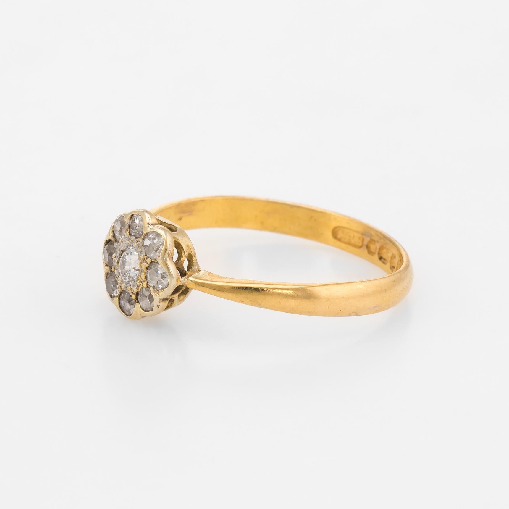 Art Deco Antique Deco Old Mine Diamond Ring Cluster 22 Karat Yellow Gold, Engagement