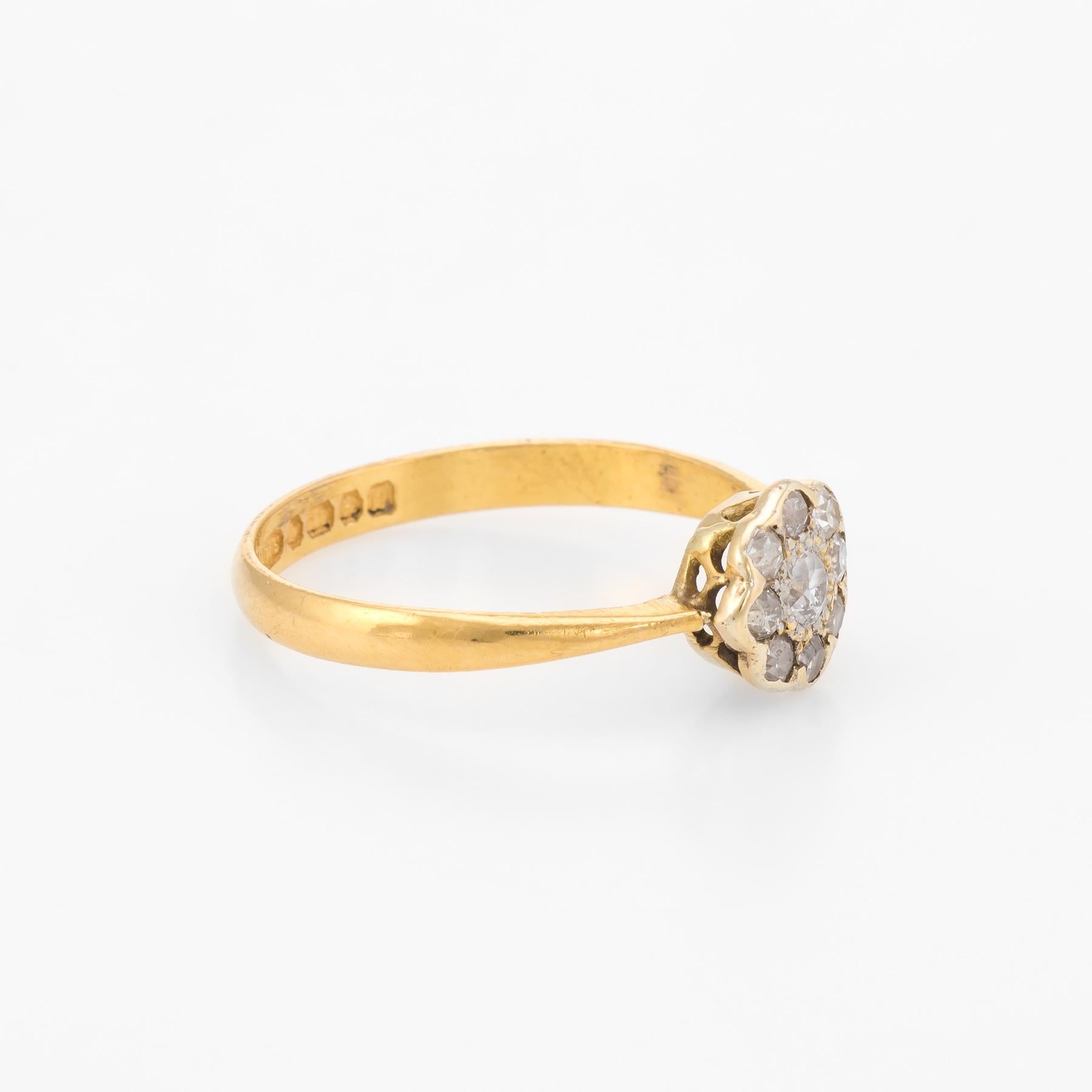 Old Mine Cut Antique Deco Old Mine Diamond Ring Cluster 22 Karat Yellow Gold, Engagement