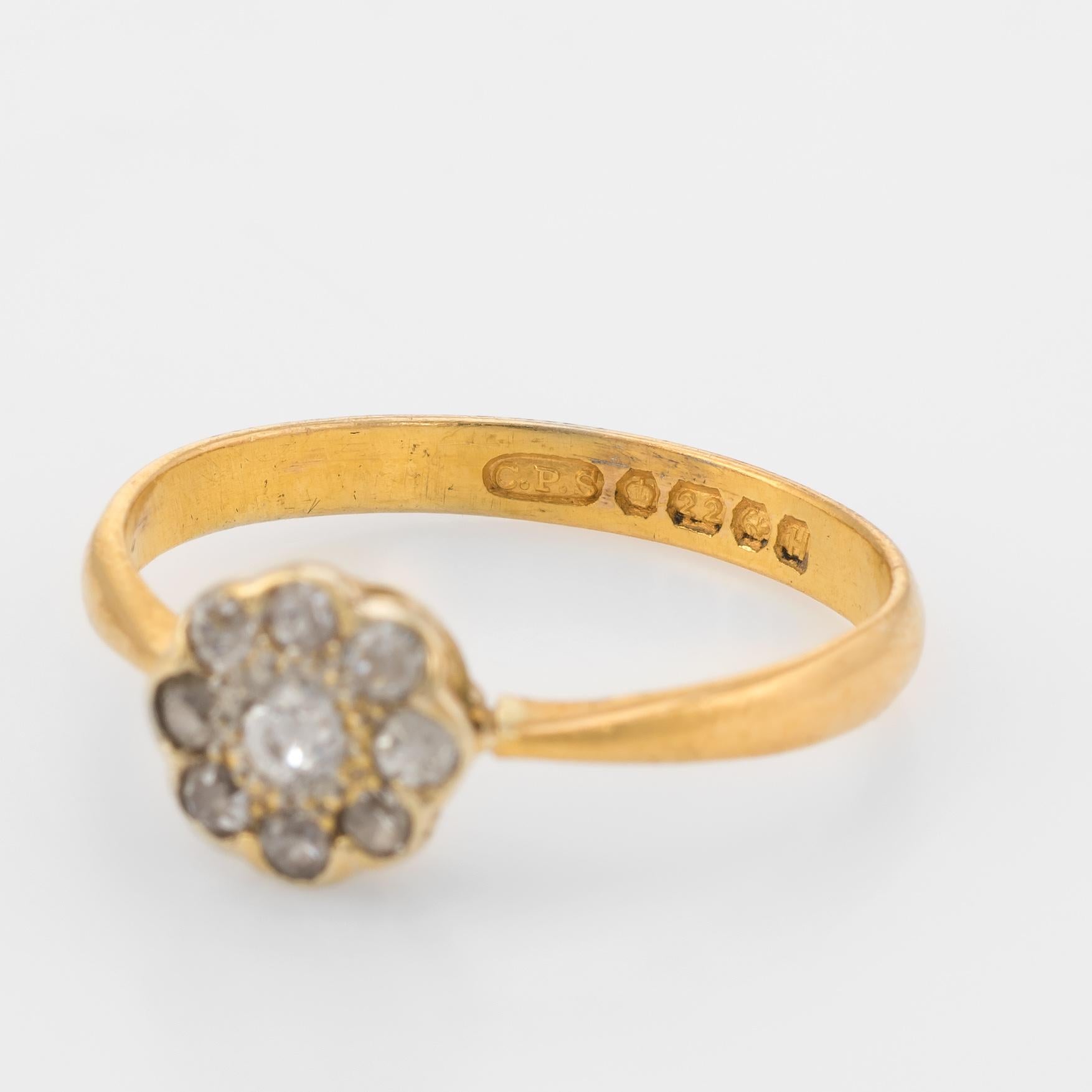 Antique Deco Old Mine Diamond Ring Cluster 22 Karat Yellow Gold, Engagement 1