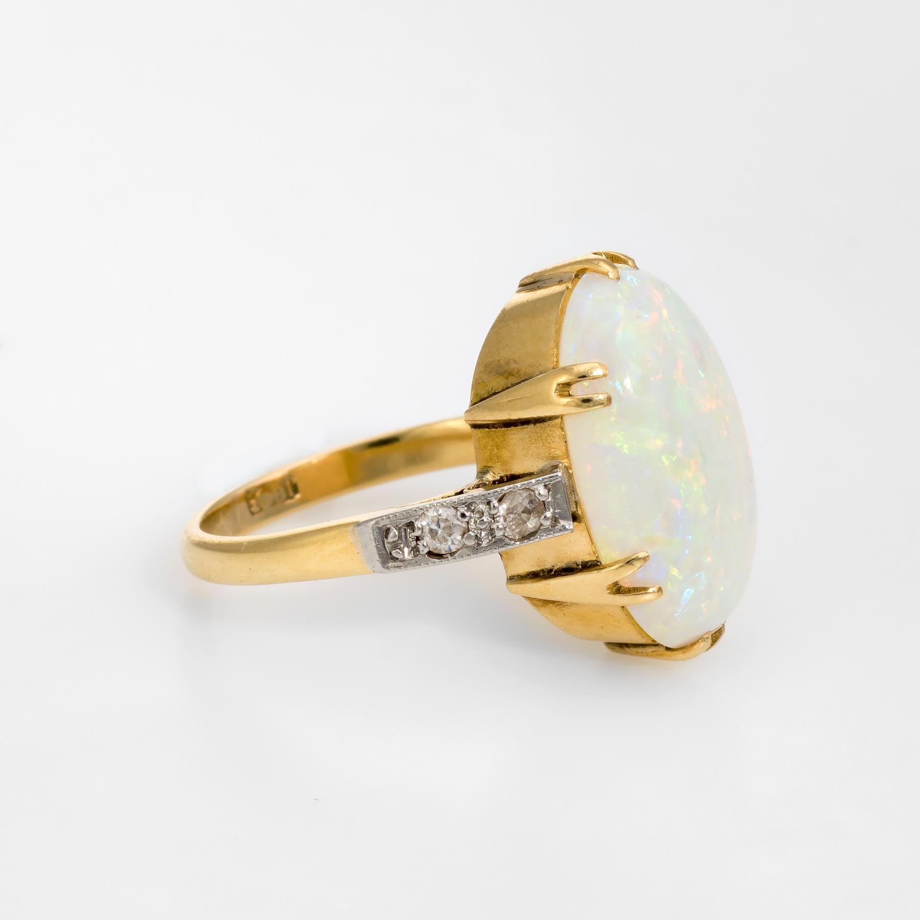 Art Deco Antique Deco Opal Diamond Ring Vintage 18 Karat Yellow Gold Estate Fine Jewelry