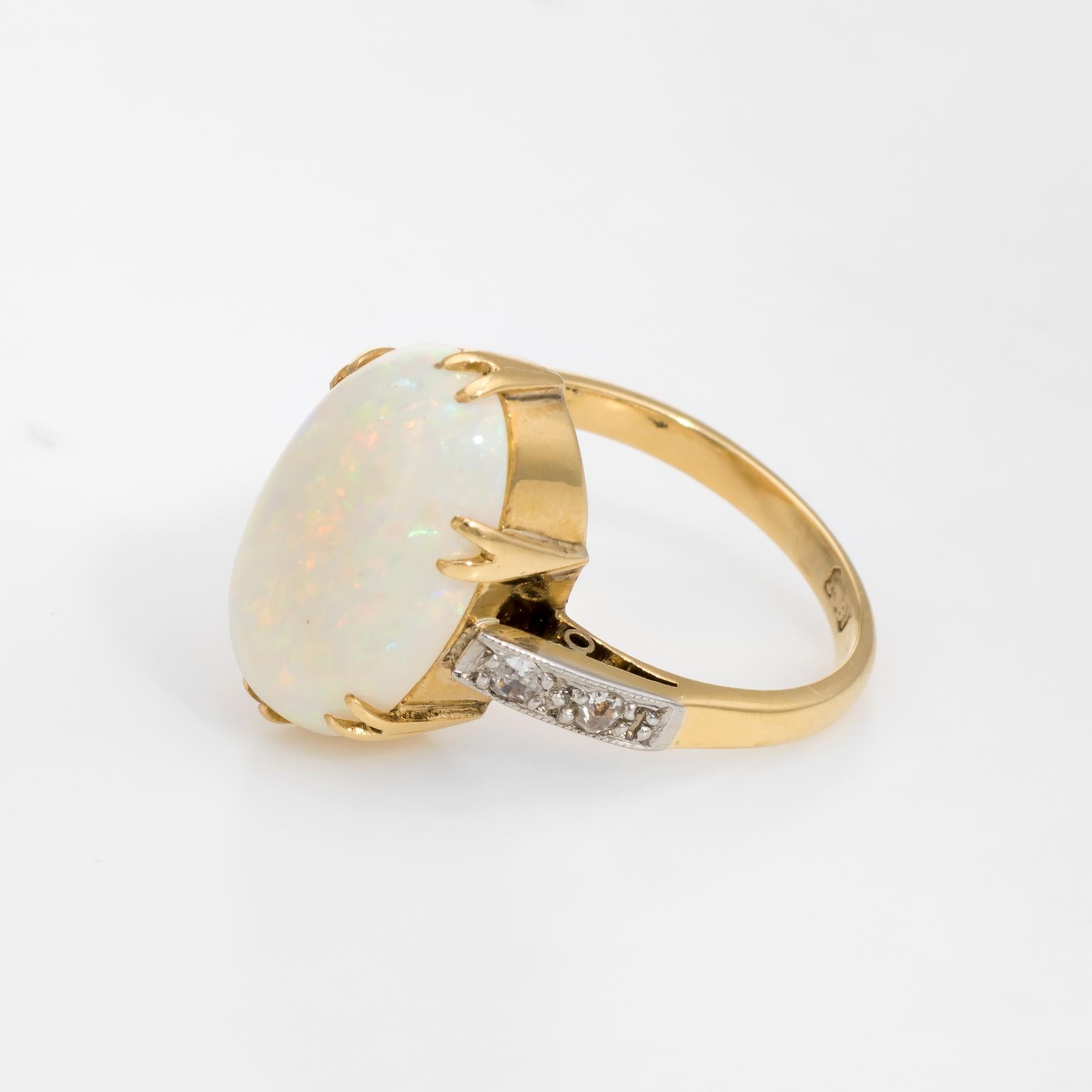 Oval Cut Antique Deco Opal Diamond Ring Vintage 18 Karat Yellow Gold Estate Fine Jewelry