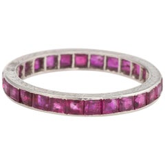 Antique Deco Ruby Eternity Ring Platinum Vintage Jewelry Heirloom