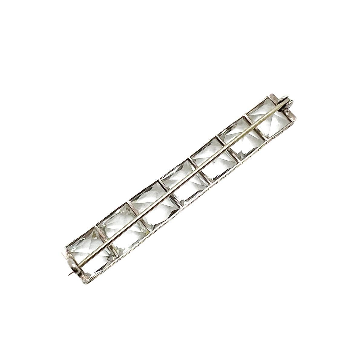 Antique Art Deco Sterling & Rock Crystal Line Brooch 1920s In Good Condition For Sale In Wilmslow, GB