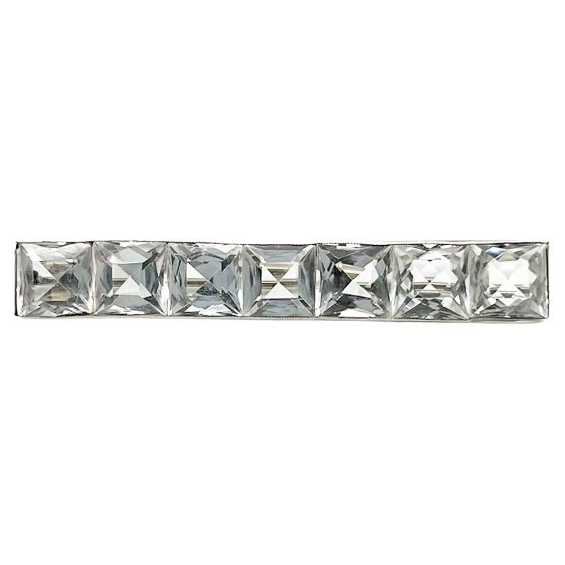 Women's or Men's Antique Art Deco Sterling & Rock Crystal Line Brooch 1920s For Sale
