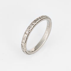 Antique Deco Wedding Band Pinky 18 Karat White Gold Embossed Flowers Vintage