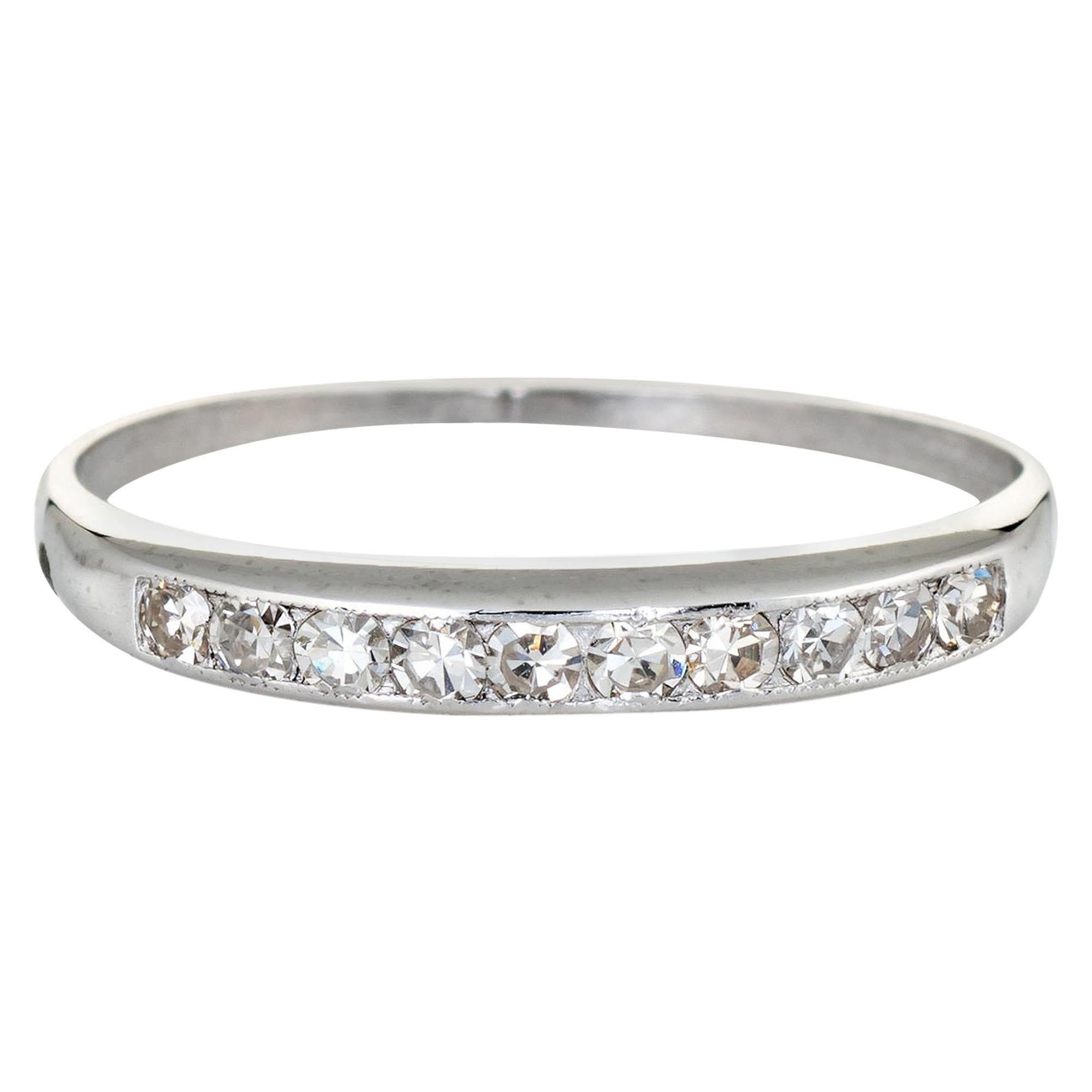 Antique Deco White Sapphire Ring Platinum 6 Vintage Wedding Band Bridal Jewelry