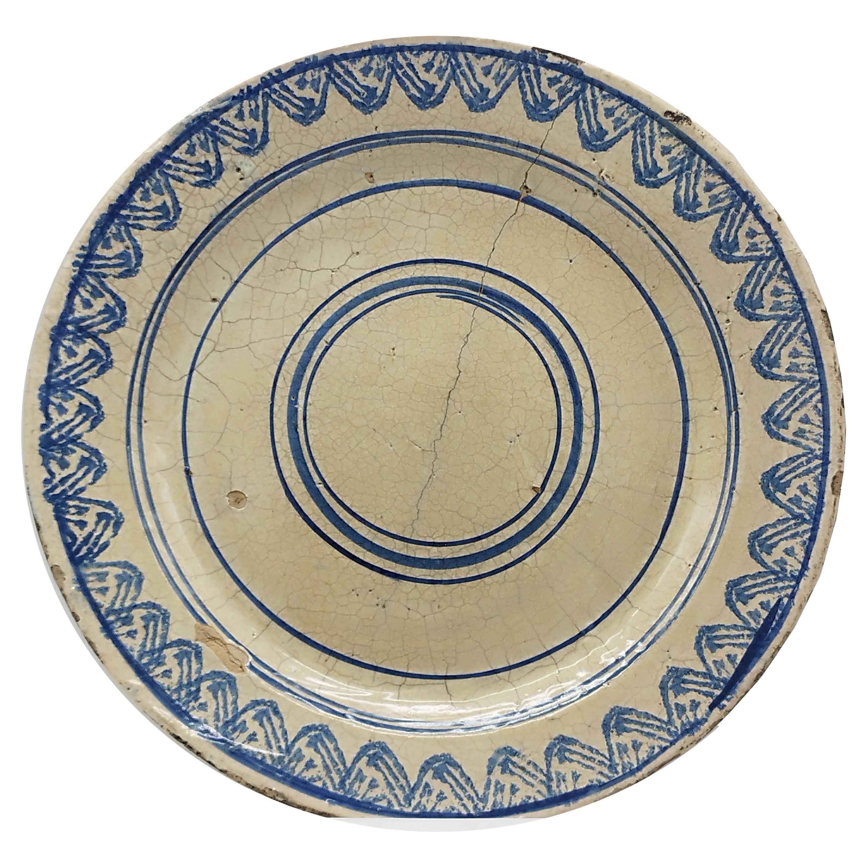 Antique Decorated Laterza Ceramic Dish, Puglia, Italy 1800ca For Sale