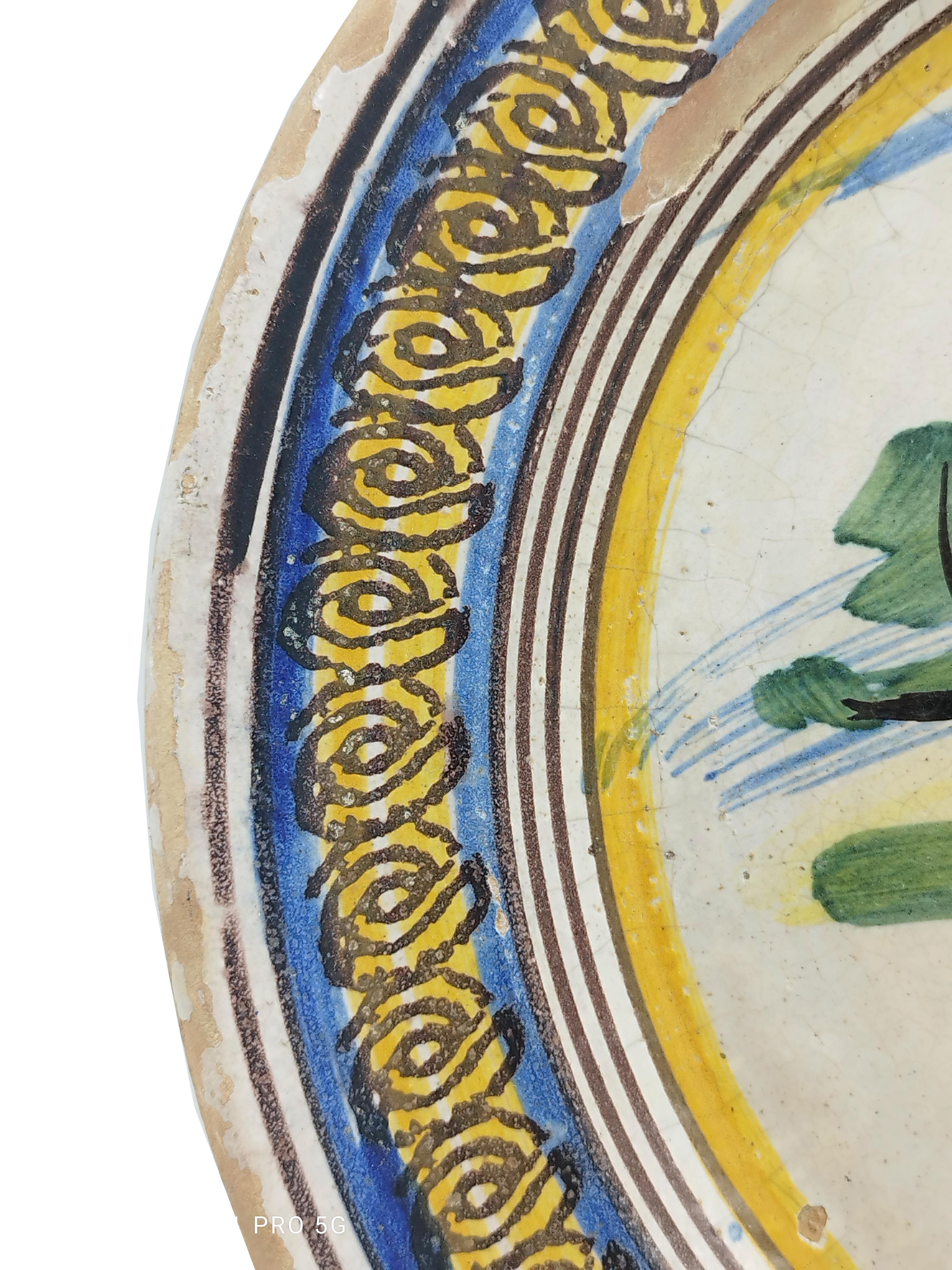 Antique Decorated Vietri Ceramic Dish, Napoli, Italy 1900ca For Sale 4