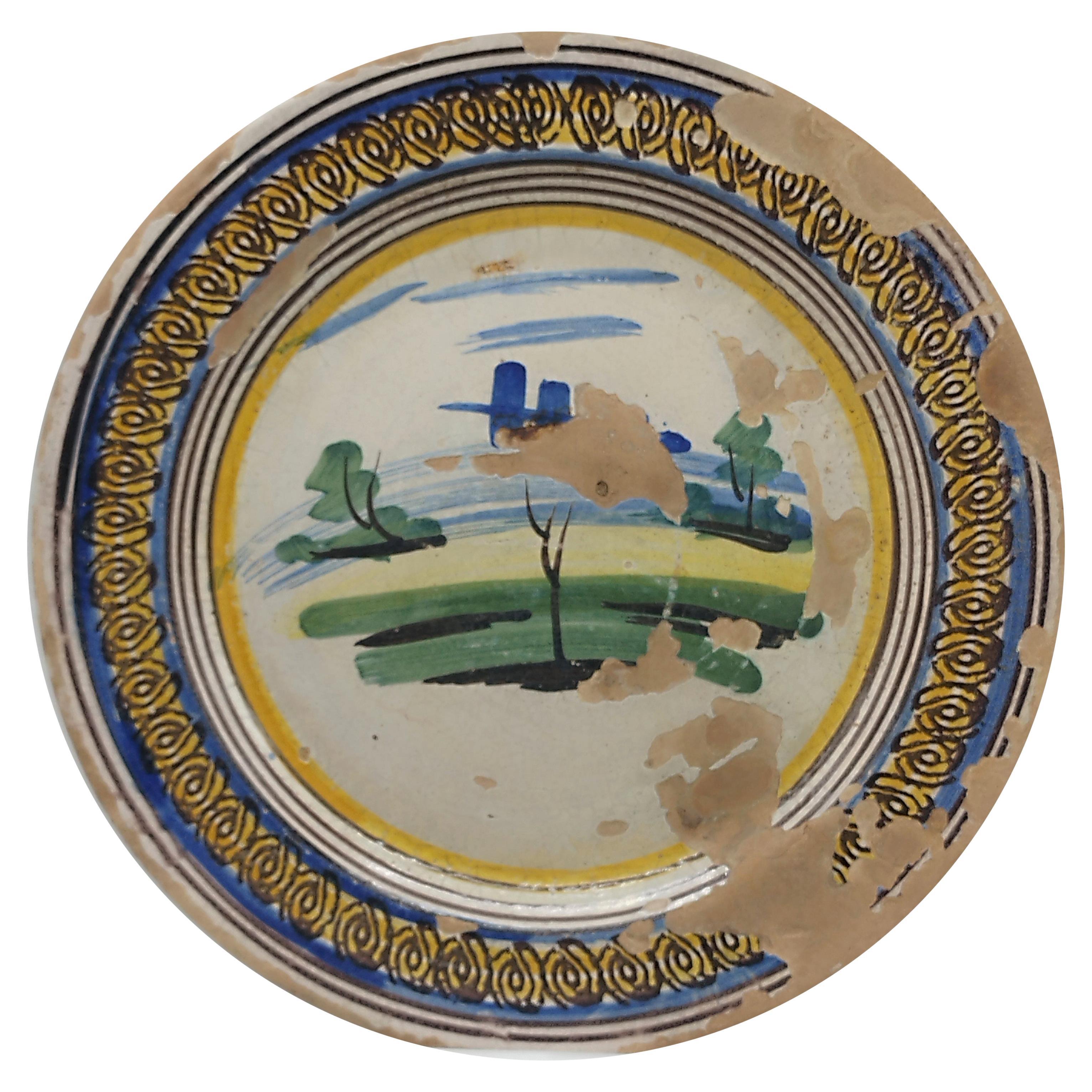 Antique Decorated Vietri Ceramic Dish, Napoli, Italy 1900ca For Sale