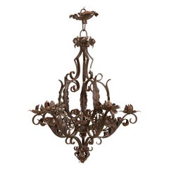 Antique Decorative 6-Light Wrought Iron Chandelier, Denmark