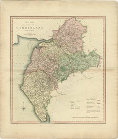 Antique Decorative and Detailed County Map of Cumberland, England, 1804