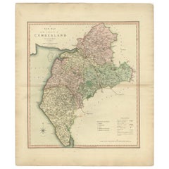 Antike dekorative und detaillierte Grafschaftskarte von Cumberland, England, 1804