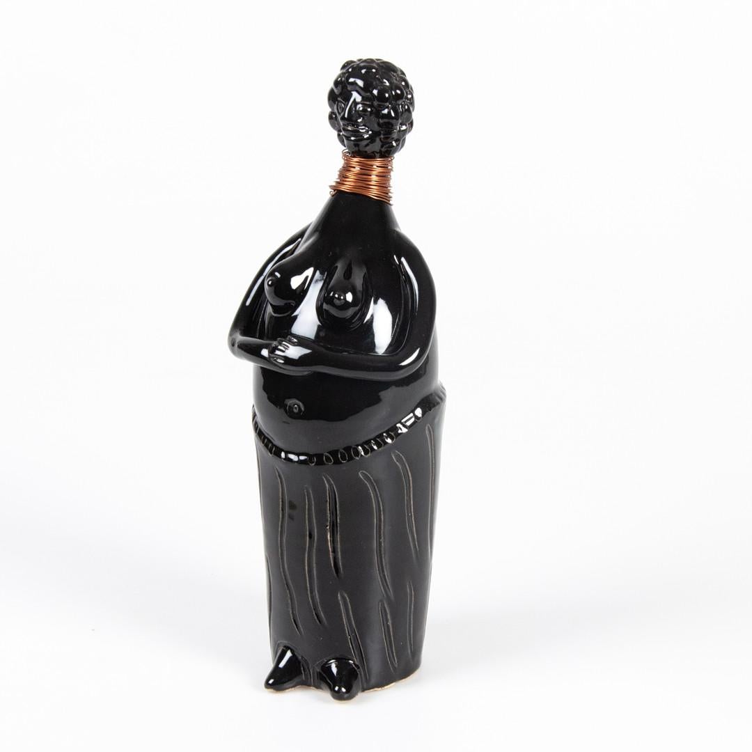 Carved Antique Decorative Sculpture Black Ceramic Figurine GUNNAR ANDERSSON Glazed For Sale