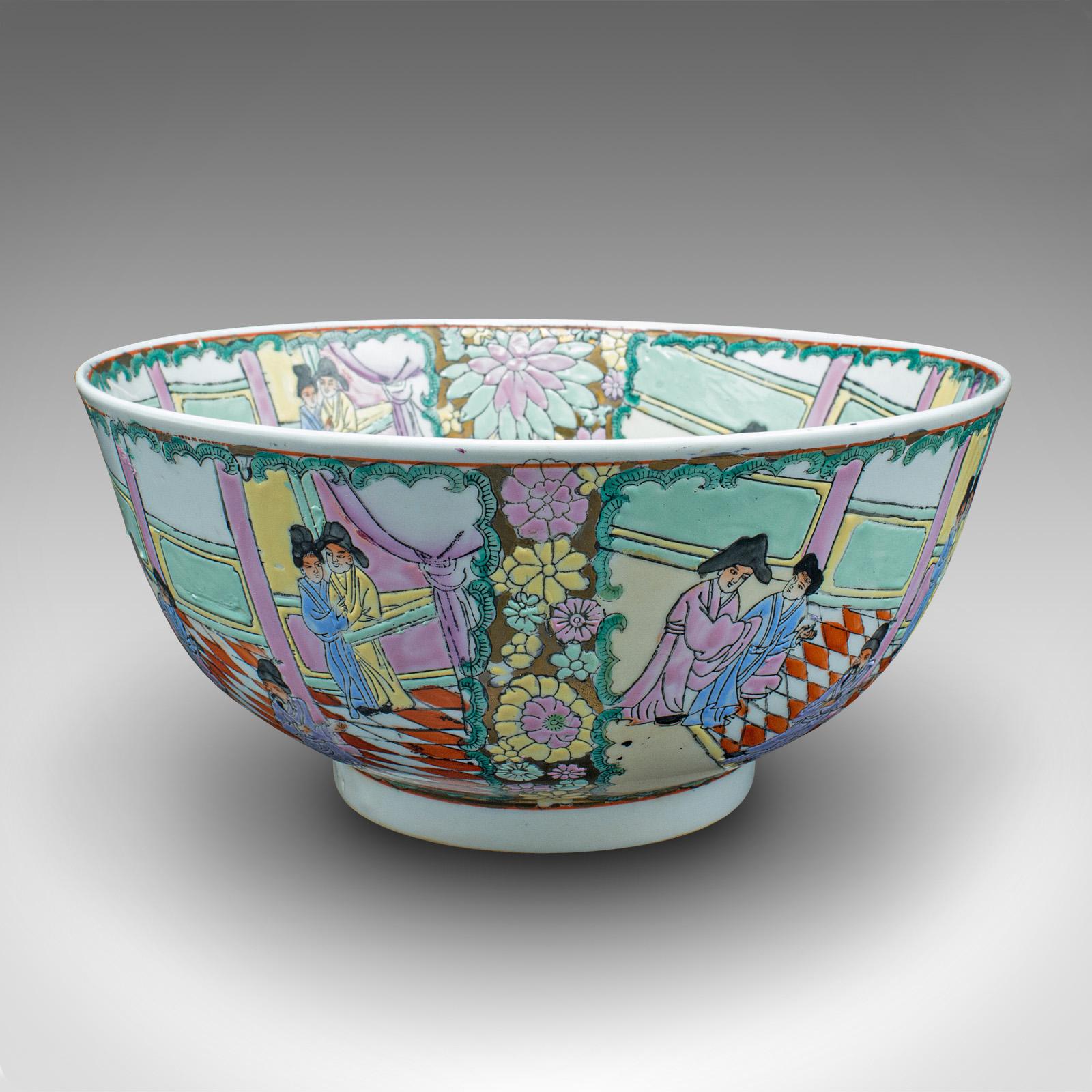 19th Century Antique Decorative Bowl, Chinese, Ceramic Serving Dish, Qing Dynasty, Victorian For Sale
