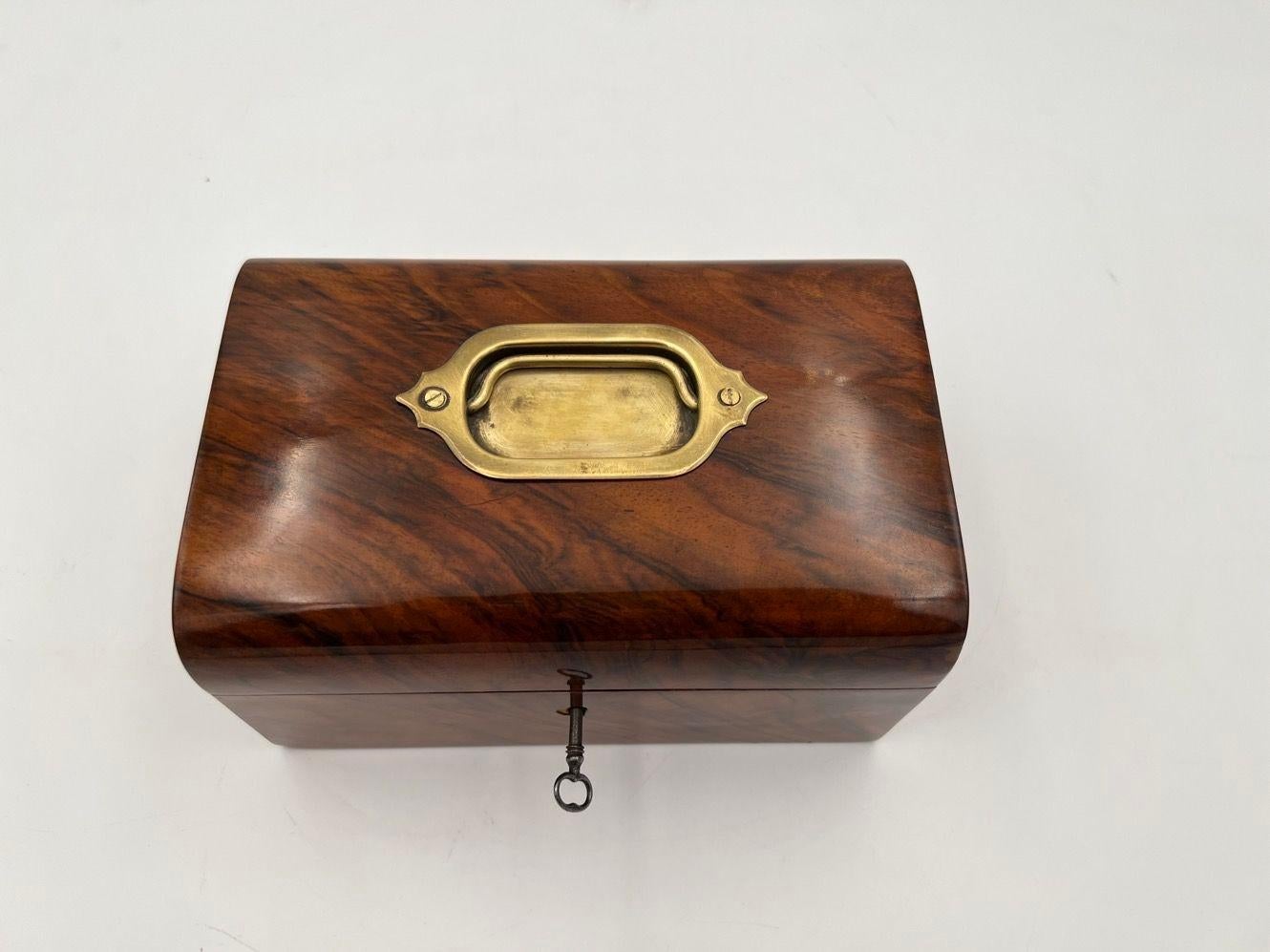 Polished Antique Decorative Box, Walnut Veneer and Brass, South Germany, circa 1850 For Sale