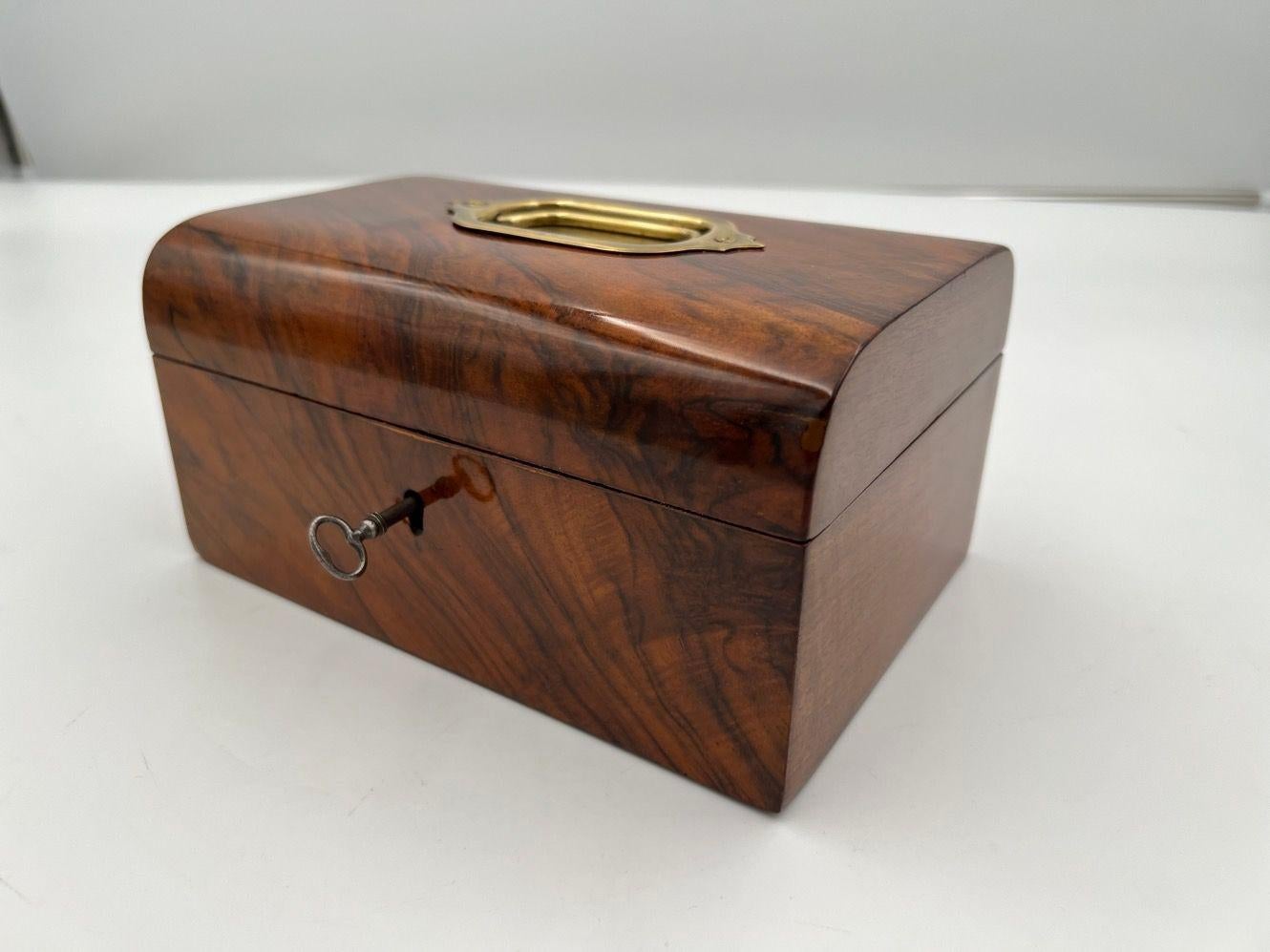 Antique Decorative Box, Walnut Veneer and Brass, South Germany, circa 1850 In Good Condition For Sale In Regensburg, DE