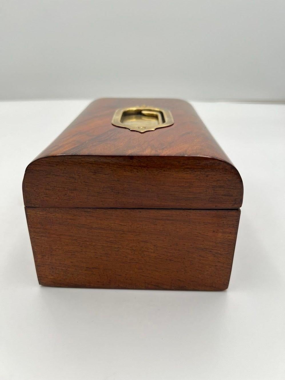 Mid-19th Century Antique Decorative Box, Walnut Veneer and Brass, South Germany, circa 1850 For Sale