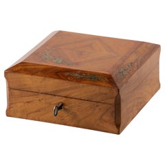 Antique Decorative Box Walnut with Brass inlay Monogram