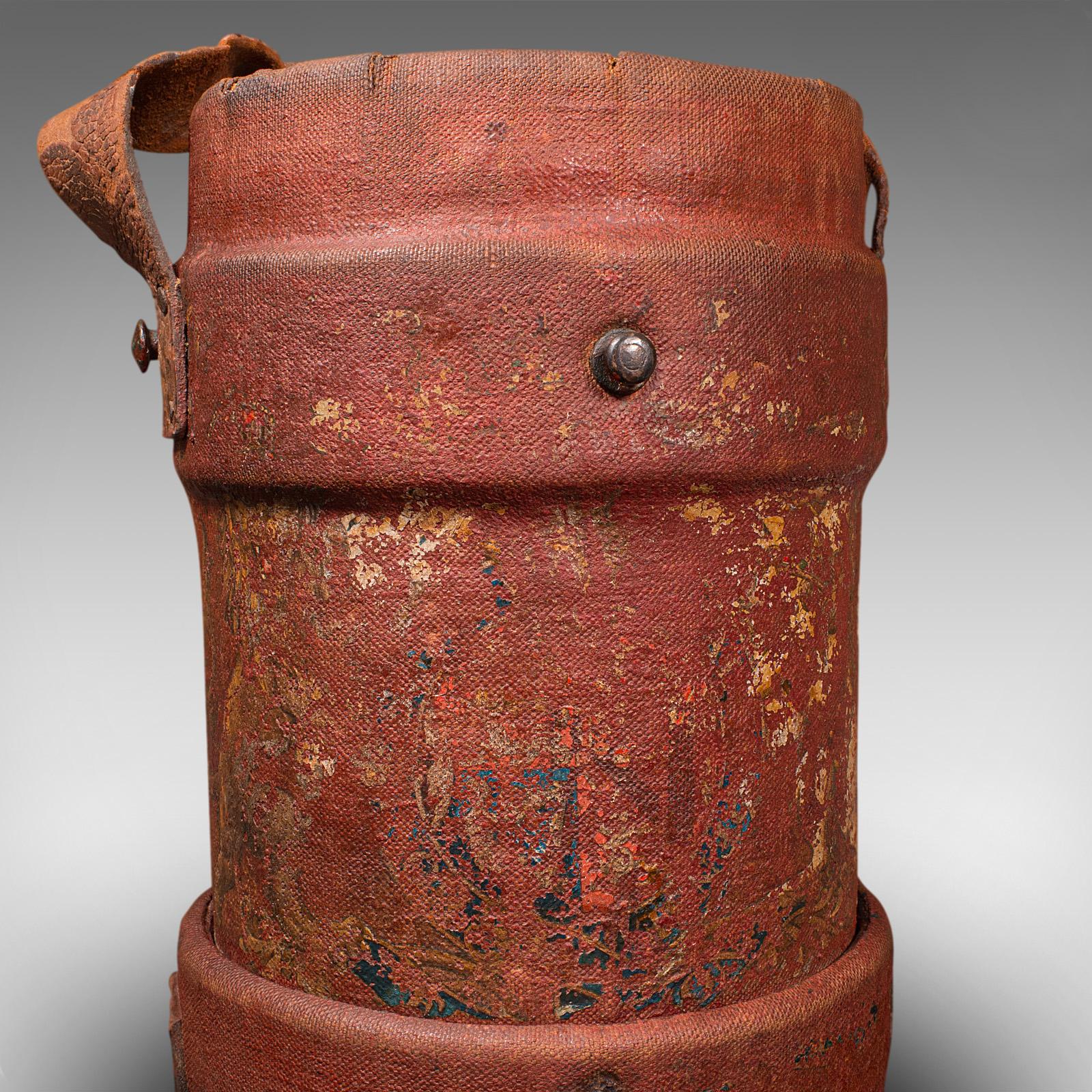 Antique Decorative Bucket, English, Canvas, Leather, Log Bin, Storage, Edwardian For Sale 3