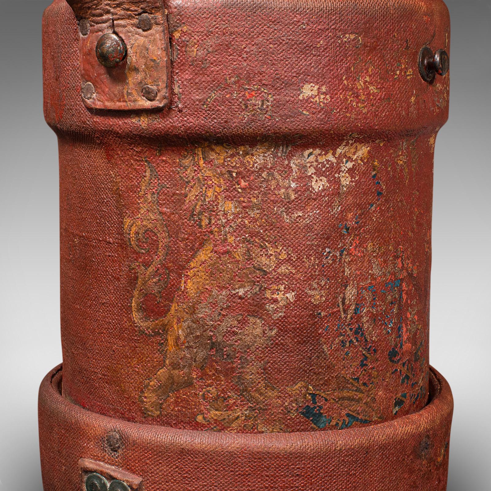 Antique Decorative Bucket, English, Canvas, Leather, Log Bin, Storage, Edwardian For Sale 4