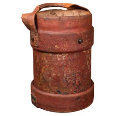 Used Decorative Bucket, English, Canvas, Leather, Log Bin, Storage, Edwardian