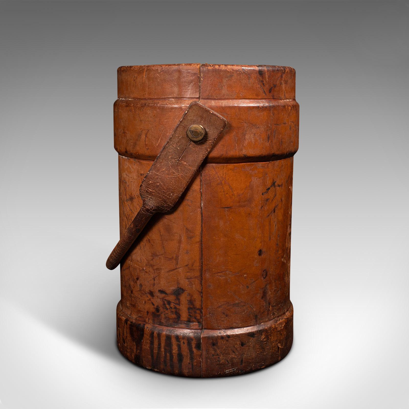 British Antique Decorative Bucket, Leather, Basket, Stick Stand, Victorian, Circa 1900 For Sale