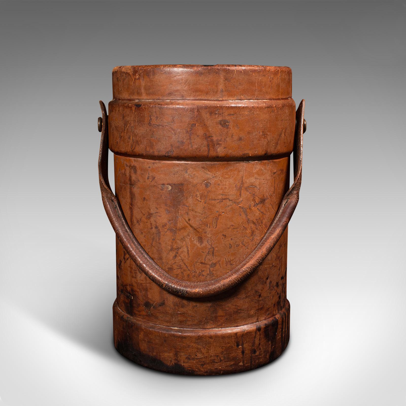 19th Century Antique Decorative Bucket, Leather, Basket, Stick Stand, Victorian, Circa 1900 For Sale